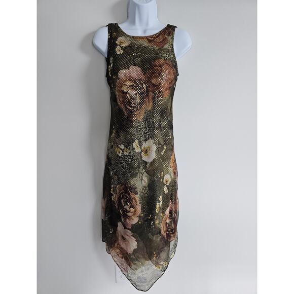 Jessica Howard Dress Womens Petite 4 Floral Sheer Metallic Y2K Forest Fairy VTG - Picture 1 of 11